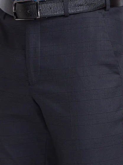 Men Grey Super Slim Fit Checks Polyester Blend Trouser