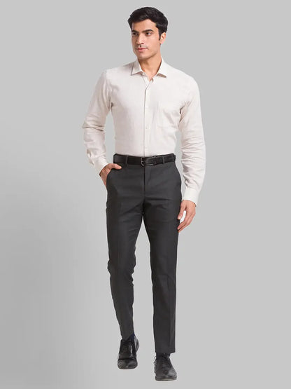 Park Avenue Men Grey Structure Super Slim Fit Polyester Blend Trousers