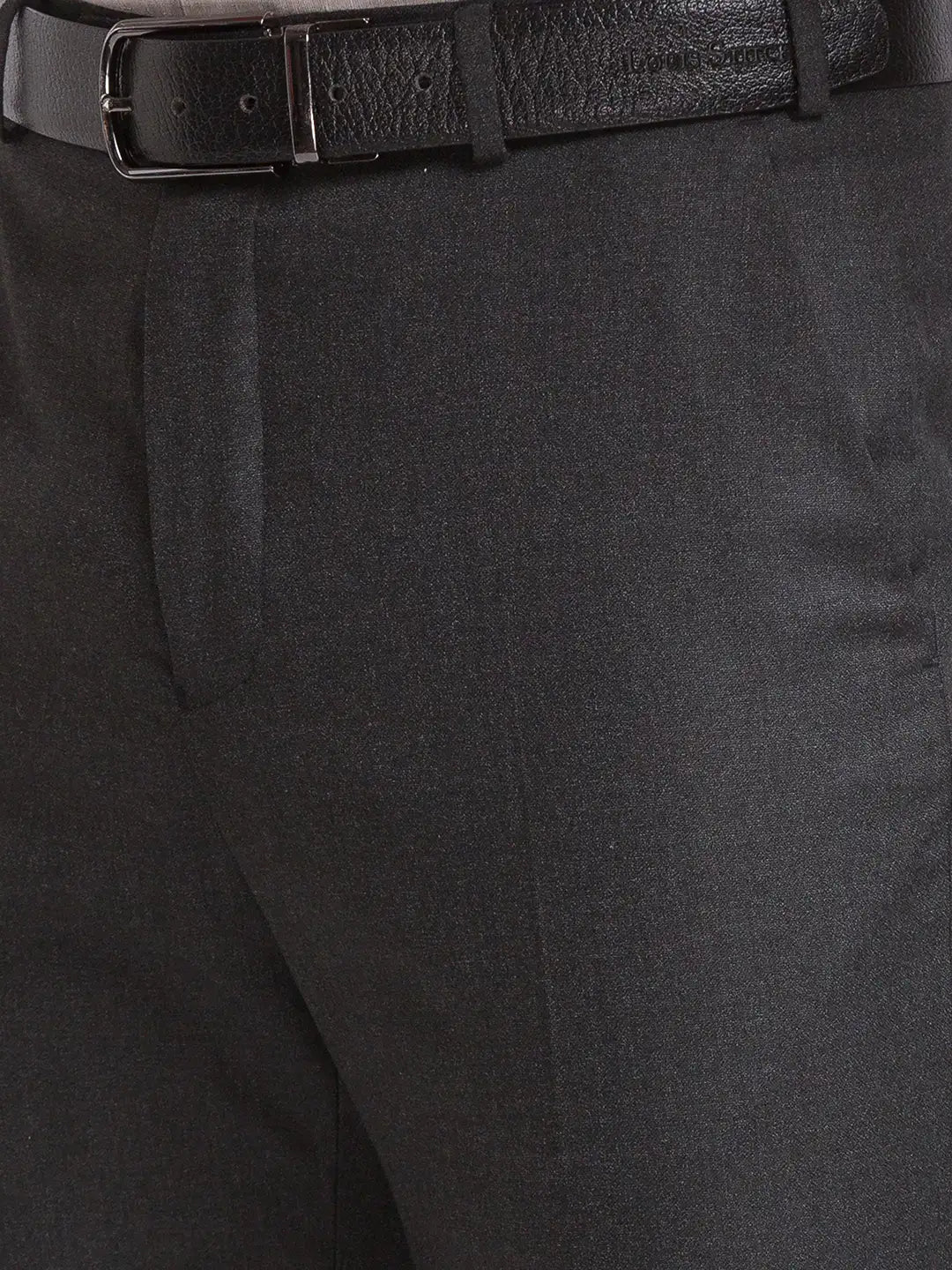 Park Avenue Men Grey Structure Super Slim Fit Polyester Blend Trousers