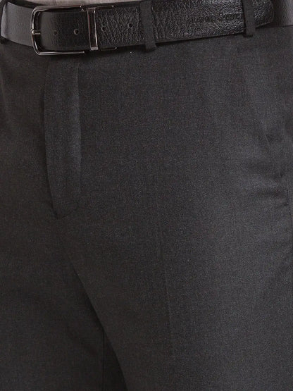 Park Avenue Men Grey Structure Super Slim Fit Polyester Blend Trousers