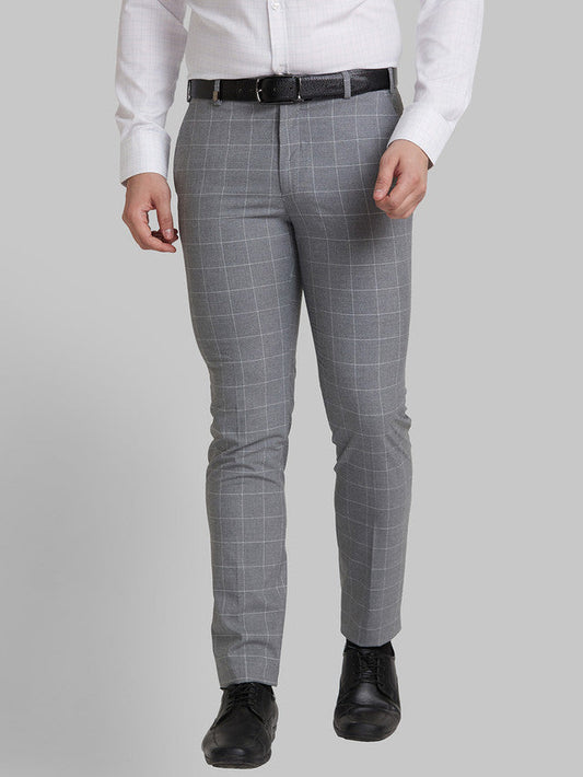 Park Avenue Men Grey Checkered Super Slim Fit Trouser
