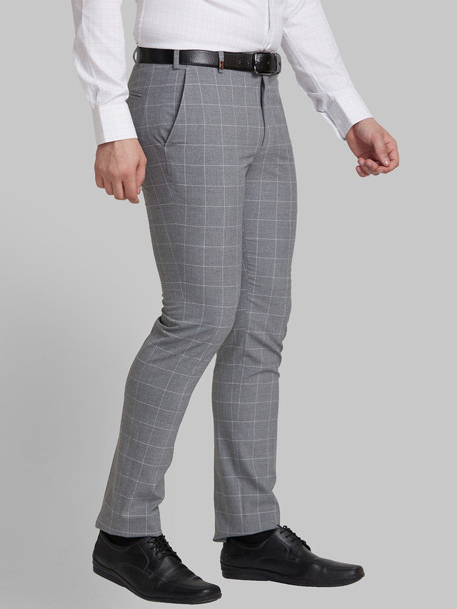 Park Avenue Men Grey Checkered Super Slim Fit Trouser