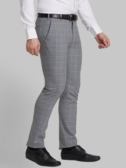 Park Avenue Men Grey Checkered Super Slim Fit Trouser