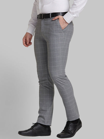Park Avenue Men Grey Checkered Super Slim Fit Trouser