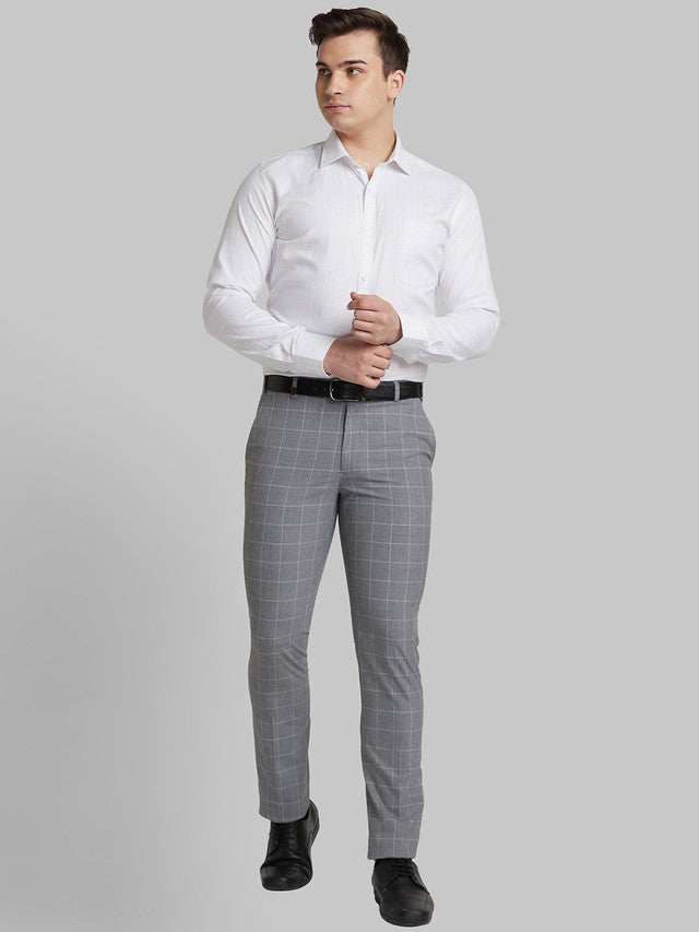 Park Avenue Men Grey Checkered Super Slim Fit Trouser