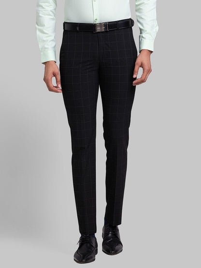 Park Avenue Men Black Checkered Super Slim Fit Trouser