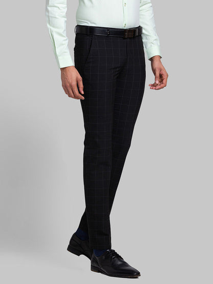 Park Avenue Men Black Checkered Super Slim Fit Trouser