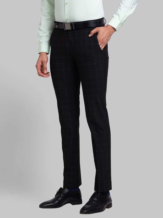 Park Avenue Men Black Checkered Super Slim Fit Trouser