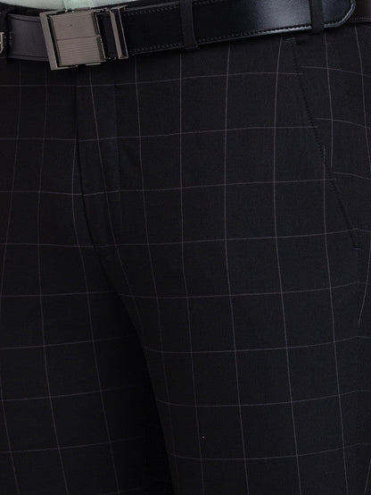 Park Avenue Men Black Checkered Super Slim Fit Trouser