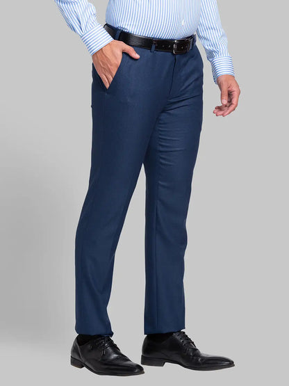 Men Blue Super Slim Fit Structure Polyester Blend Trouser