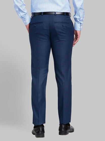 Men Blue Super Slim Fit Structure Polyester Blend Trouser