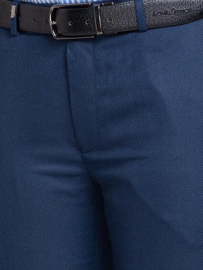 Men Blue Super Slim Fit Structure Polyester Blend Trouser