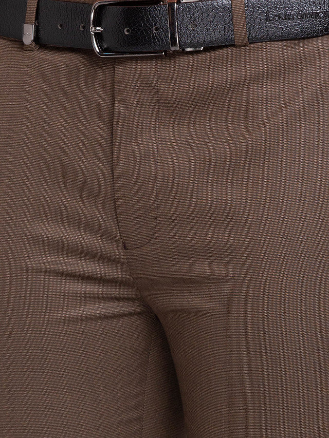 Park Avenue Brown Structure Super Slim Fit Polyester Blend Trouser