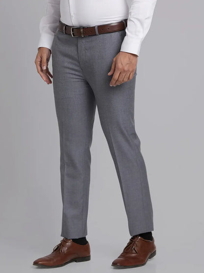 Men Grey Super Slim Fit Checks Polyester Blend Trouser