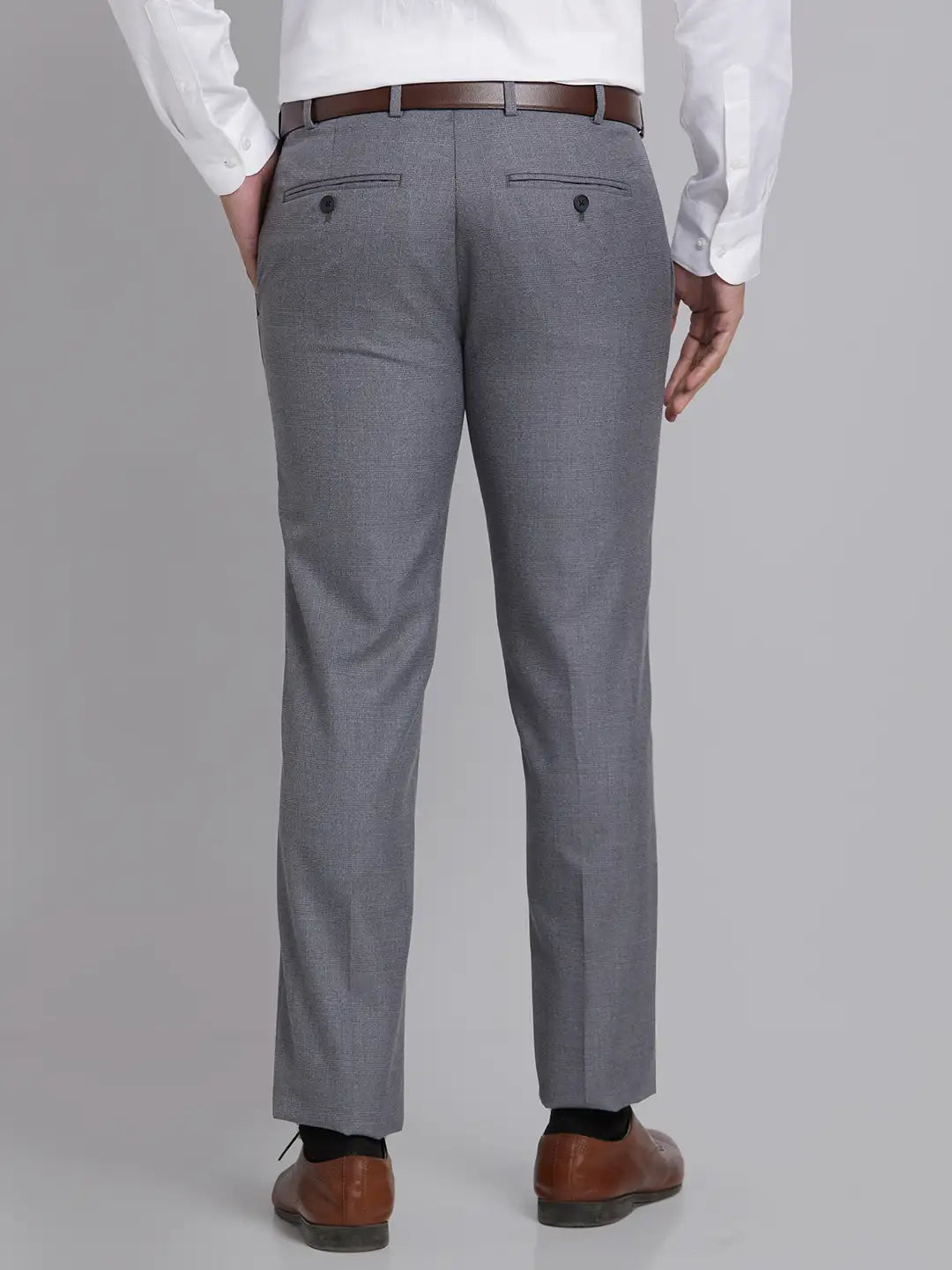 Men Grey Super Slim Fit Checks Polyester Blend Trouser