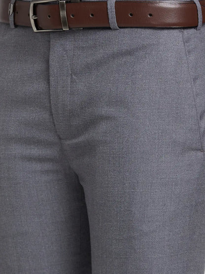 Men Grey Super Slim Fit Checks Polyester Blend Trouser
