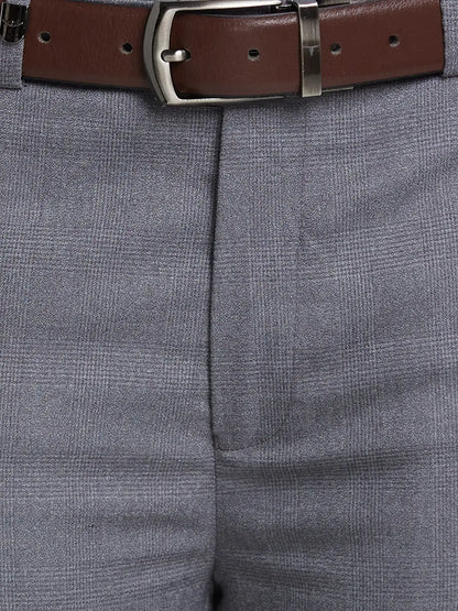 Men Grey Super Slim Fit Checks Polyester Blend Trouser