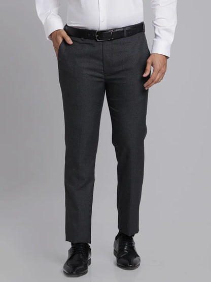 Men Grey Super Slim Fit Checks Polyester Blend Trouser