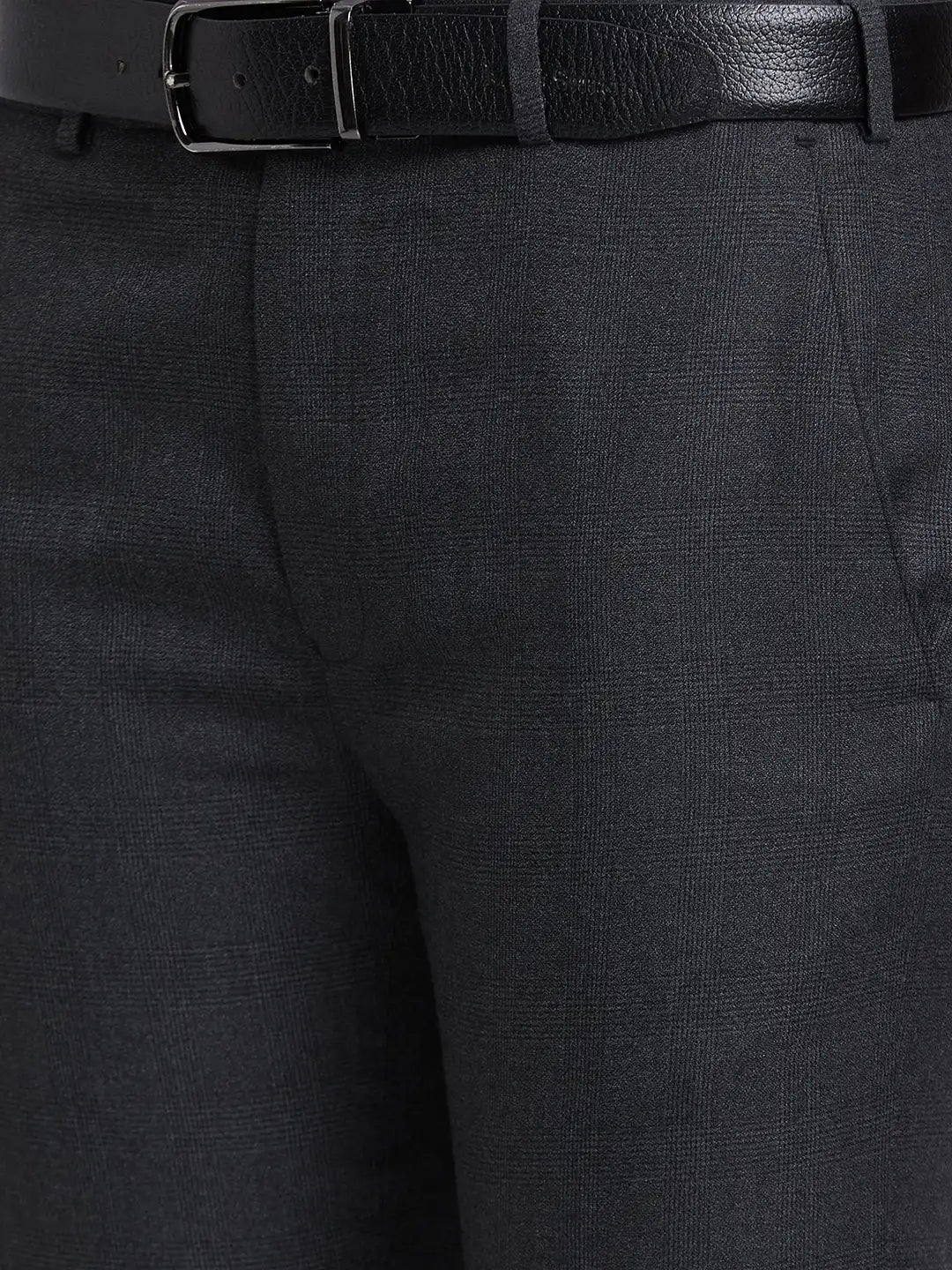 Men Grey Super Slim Fit Checks Polyester Blend Trouser