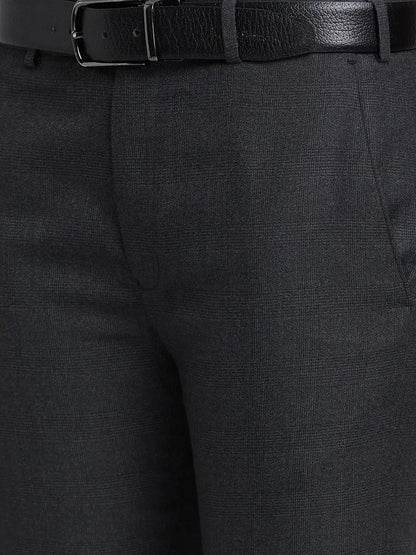 Men Grey Super Slim Fit Checks Polyester Blend Trouser