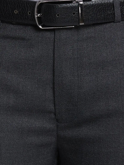 Men Grey Super Slim Fit Checks Polyester Blend Trouser