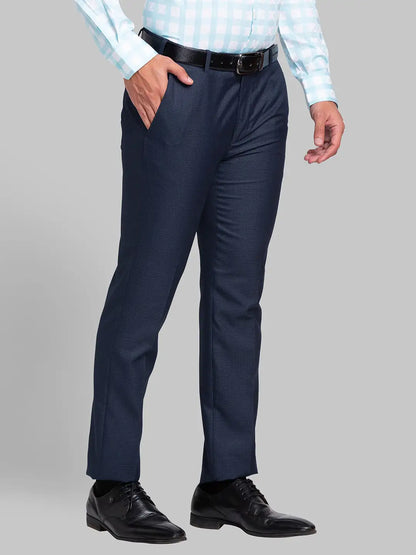 Men Blue Super Slim Fit Checks Polyester Blend Trouser