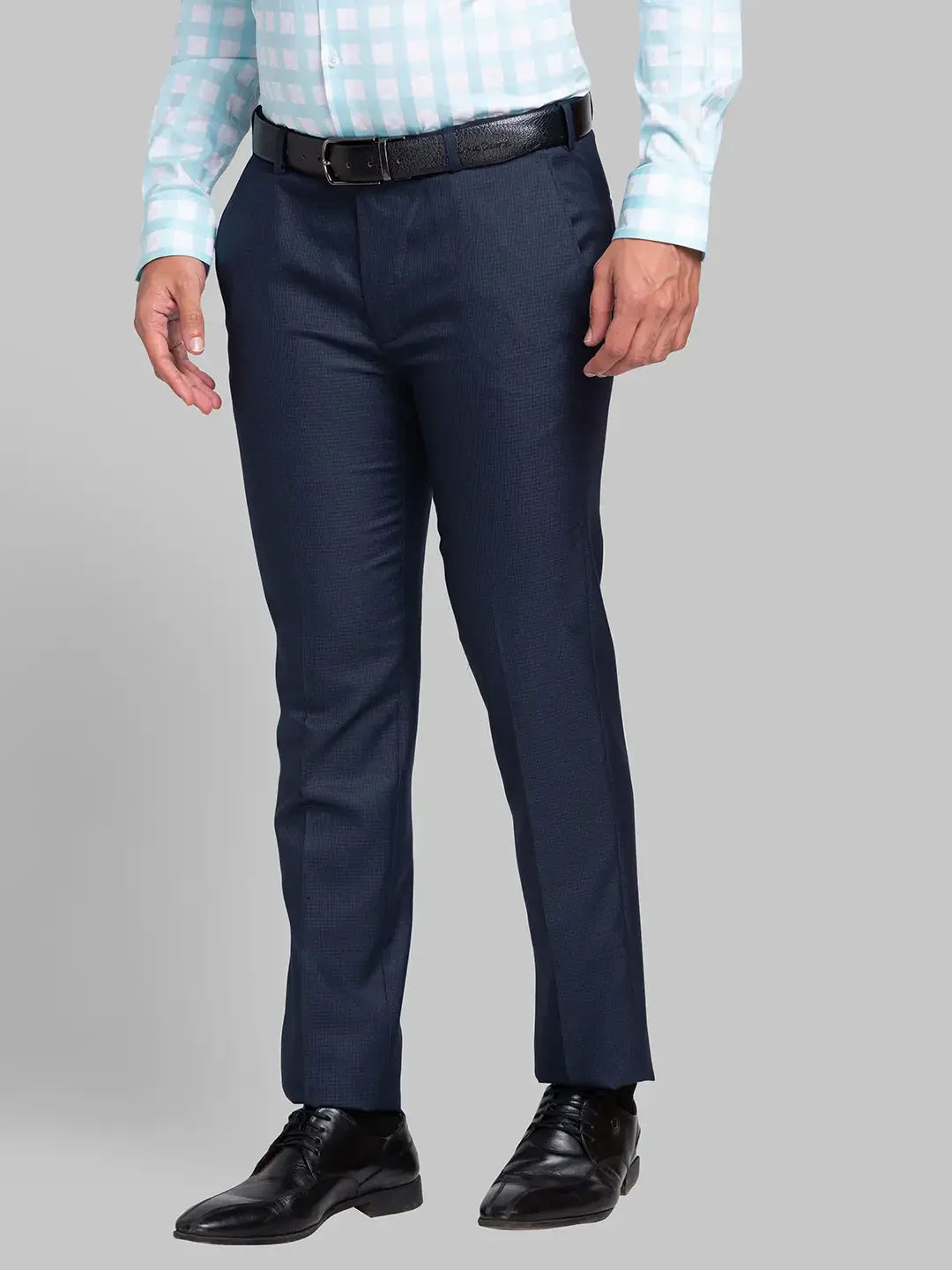 Men Blue Super Slim Fit Checks Polyester Blend Trouser