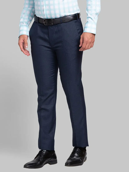 Men Blue Super Slim Fit Checks Polyester Blend Trouser