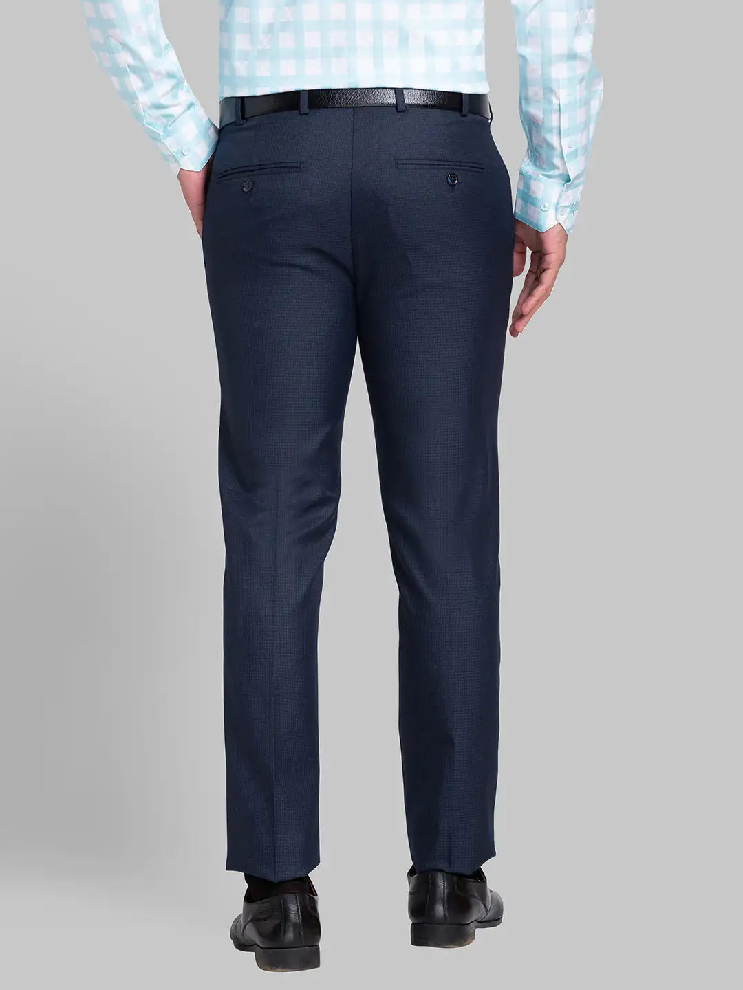 Men Blue Super Slim Fit Checks Polyester Blend Trouser