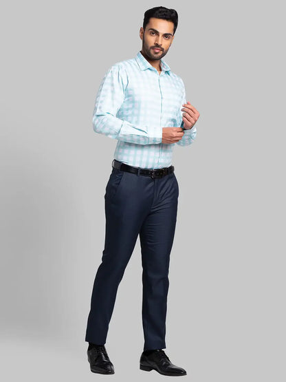 Men Blue Super Slim Fit Checks Polyester Blend Trouser