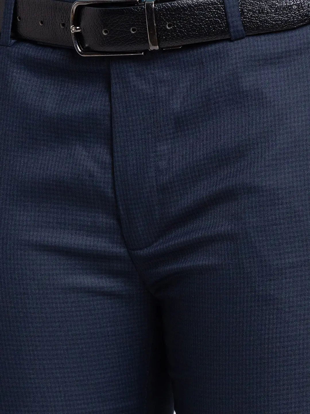Men Blue Super Slim Fit Checks Polyester Blend Trouser