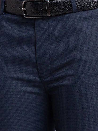 Men Blue Super Slim Fit Checks Polyester Blend Trouser