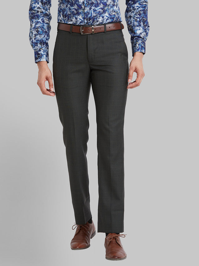 Park Avenue Men Green Checkered Super Slim Fit Trouser