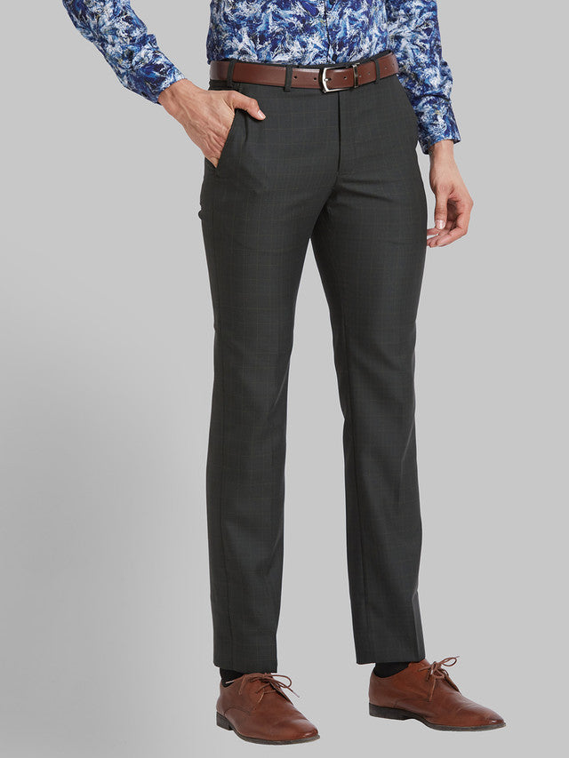 Park Avenue Men Green Checkered Super Slim Fit Trouser