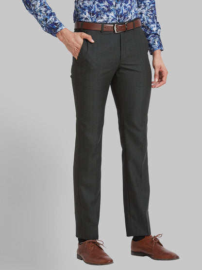 Park Avenue Men Green Checkered Super Slim Fit Trouser