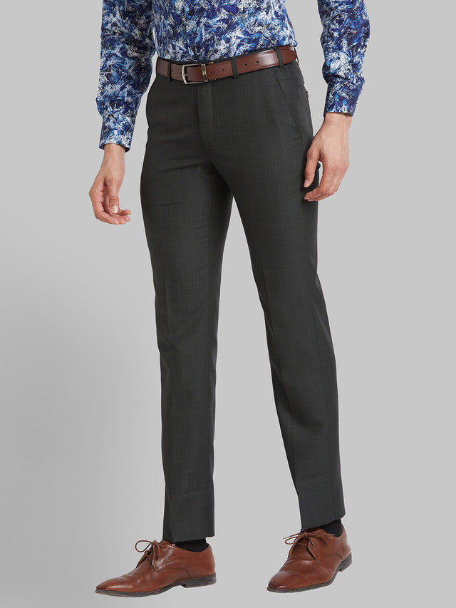 Park Avenue Men Green Checkered Super Slim Fit Trouser