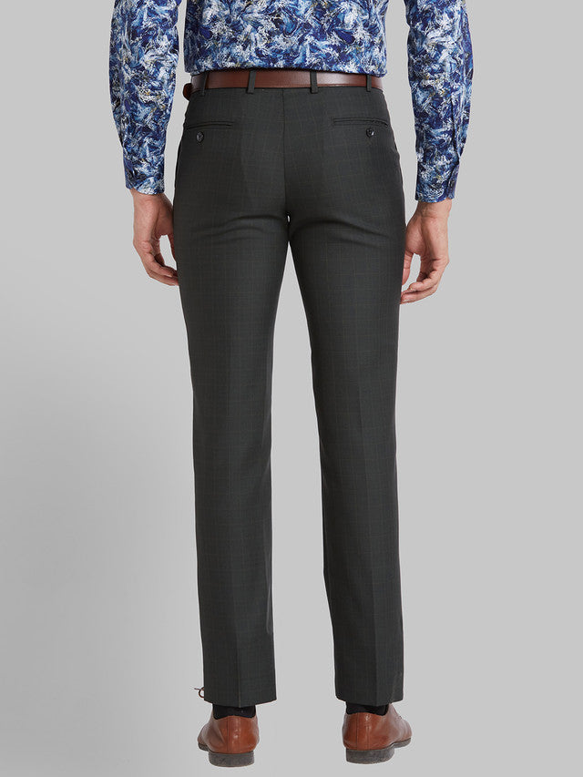Park Avenue Men Green Checkered Super Slim Fit Trouser