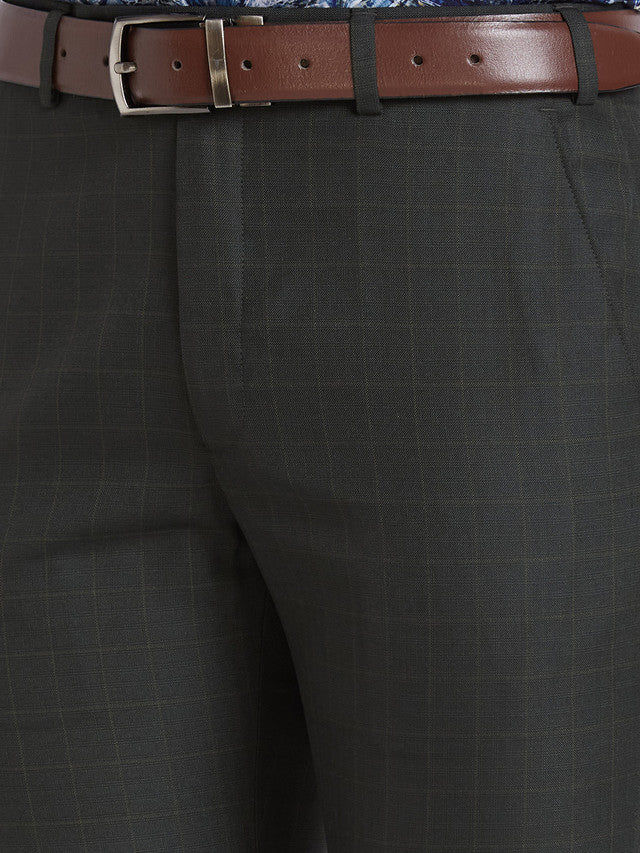 Park Avenue Men Green Checkered Super Slim Fit Trouser