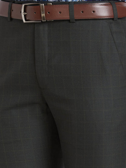 Park Avenue Men Green Checkered Super Slim Fit Trouser