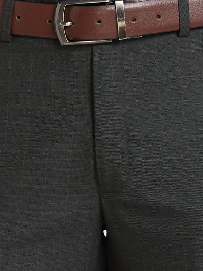 Park Avenue Men Green Checkered Super Slim Fit Trouser