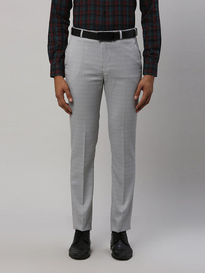 Park Avenue Men Grey Checkered Super Slim Fit Trouser