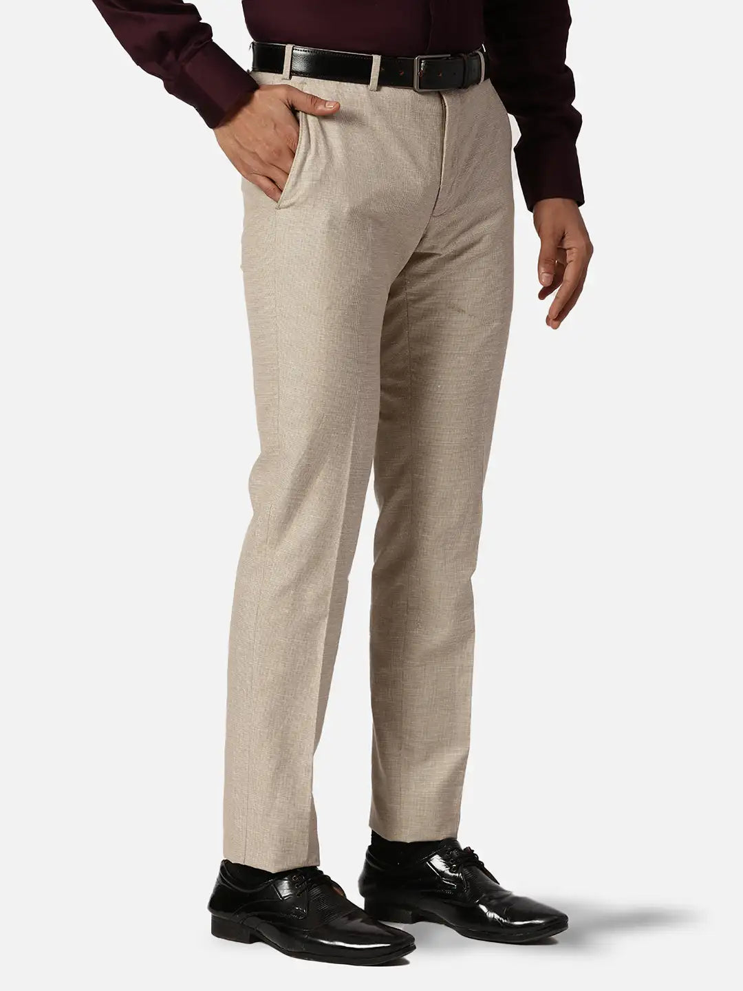 Park Avenue Slim Fit Checkered Medium Khaki Trouser