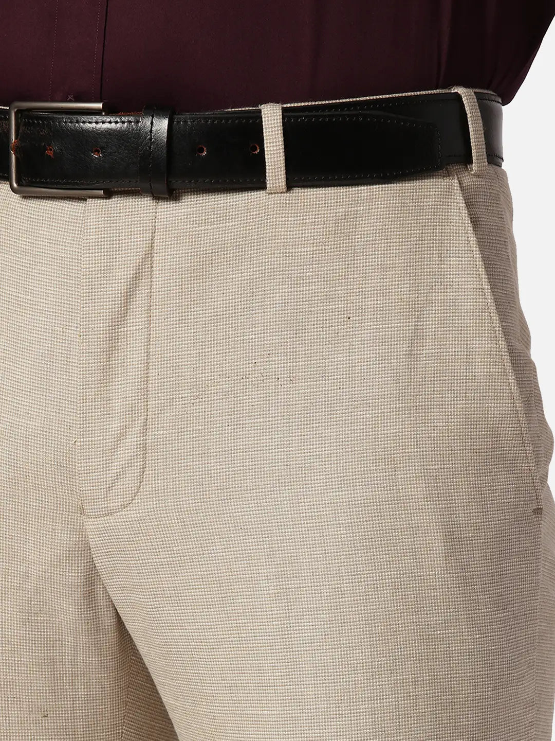 Park Avenue Slim Fit Checkered Medium Khaki Trouser