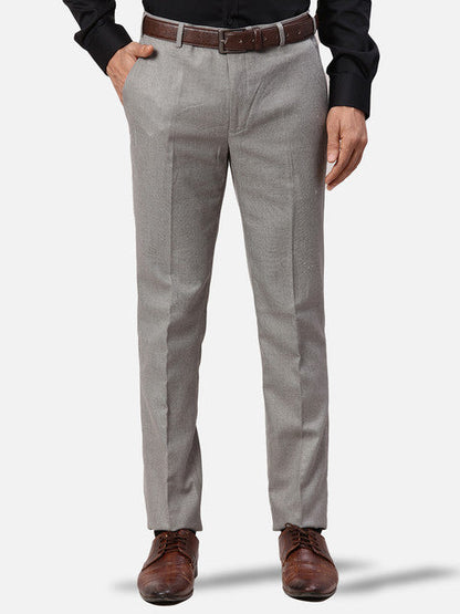 Park Avenue Men Grey Structured Slim Fit Polyester Blend Trouser
