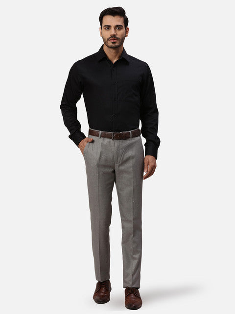 Park Avenue Men Grey Structured Slim Fit Polyester Blend Trouser