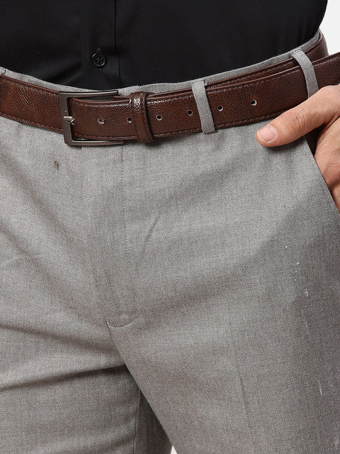Park Avenue Men Grey Structured Slim Fit Polyester Blend Trouser