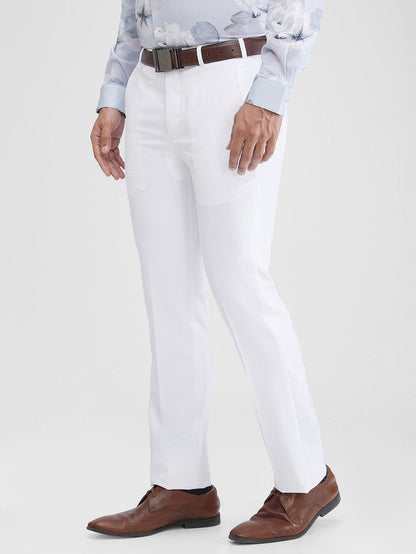 Park Avenue Men White Solid Slim Fit Trouser