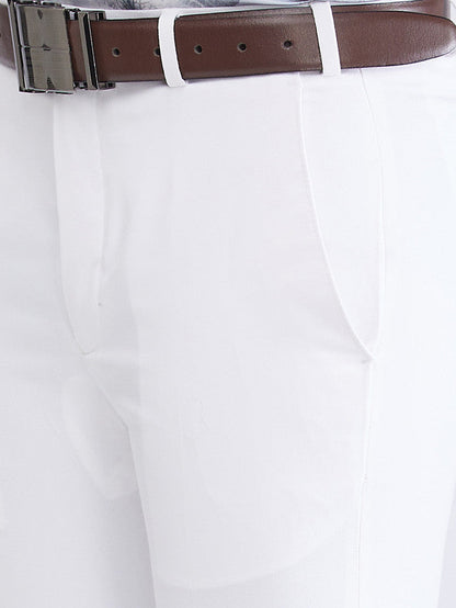 Park Avenue Men White Solid Slim Fit Trouser