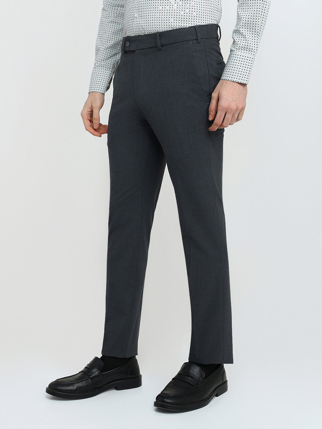 Park Avenue Men Grey Checks Slim Fit Polyester Blend Trouser