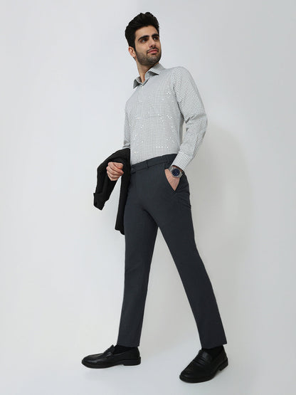 Park Avenue Men Grey Checks Slim Fit Polyester Blend Trouser